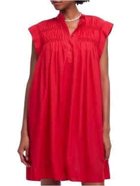 Madewell Watermelon Embroidered Pleated V Neck Sleeveless Mini Dress Size Large